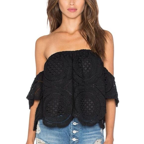 Revolve Clothing - Laila Off the Shoulder Top Black Lace - Picture 1 of 5